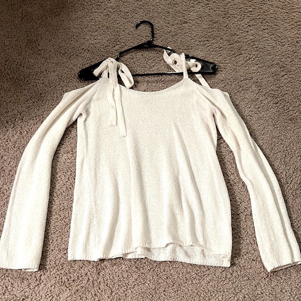 Bow tied off shoulder sweater